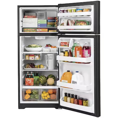 Coming Soon GE 17.5-cu ft Standard-Depth 28-in Wide Top-Freezer Refrigerator ( Black ) Model# GTS18HGNRBB