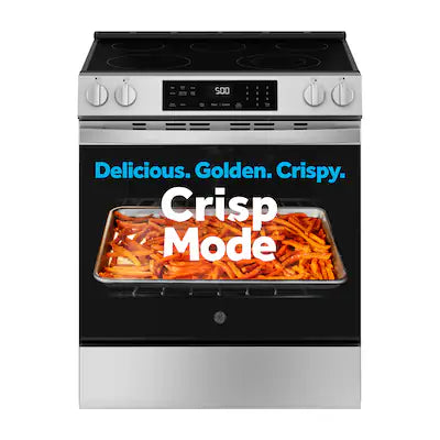 Coming Soon GE Crisp Mode 30-in Glass Top 5 burners 5.3-cu ft Slide-In Electric Range ( Stainless Steel ) Model# GRS500PVSS